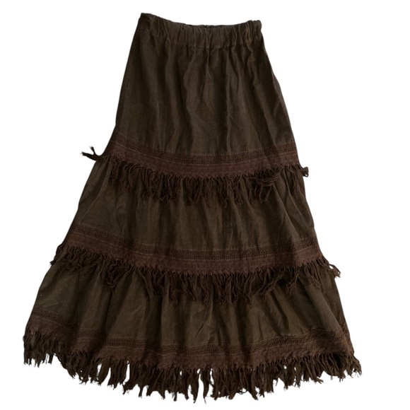 Denim & Supply Ralph Lauren Tiered Fringe Corduroy  Peasant Maxi Skirt - Picture 2 of 7